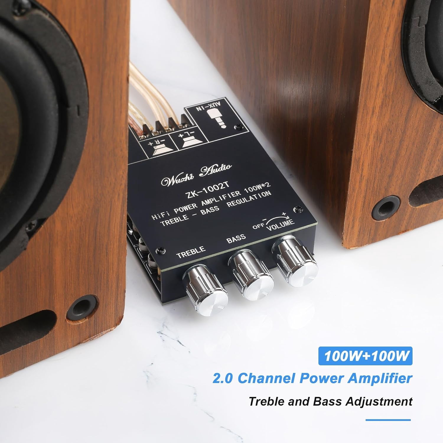 ZK-1002T Bluetooth Amplifier Board 100W+100W Audio Amplifier Supports AUX/Bluetooth,Wide Voltage Input 12-24V