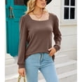 thumbnail image 3 of Loose Fit, Wide Collar Women's Knitted Top for Spring & Fall Autumn Brown XXL Long Sleeve T-Shirt, 3 of 8