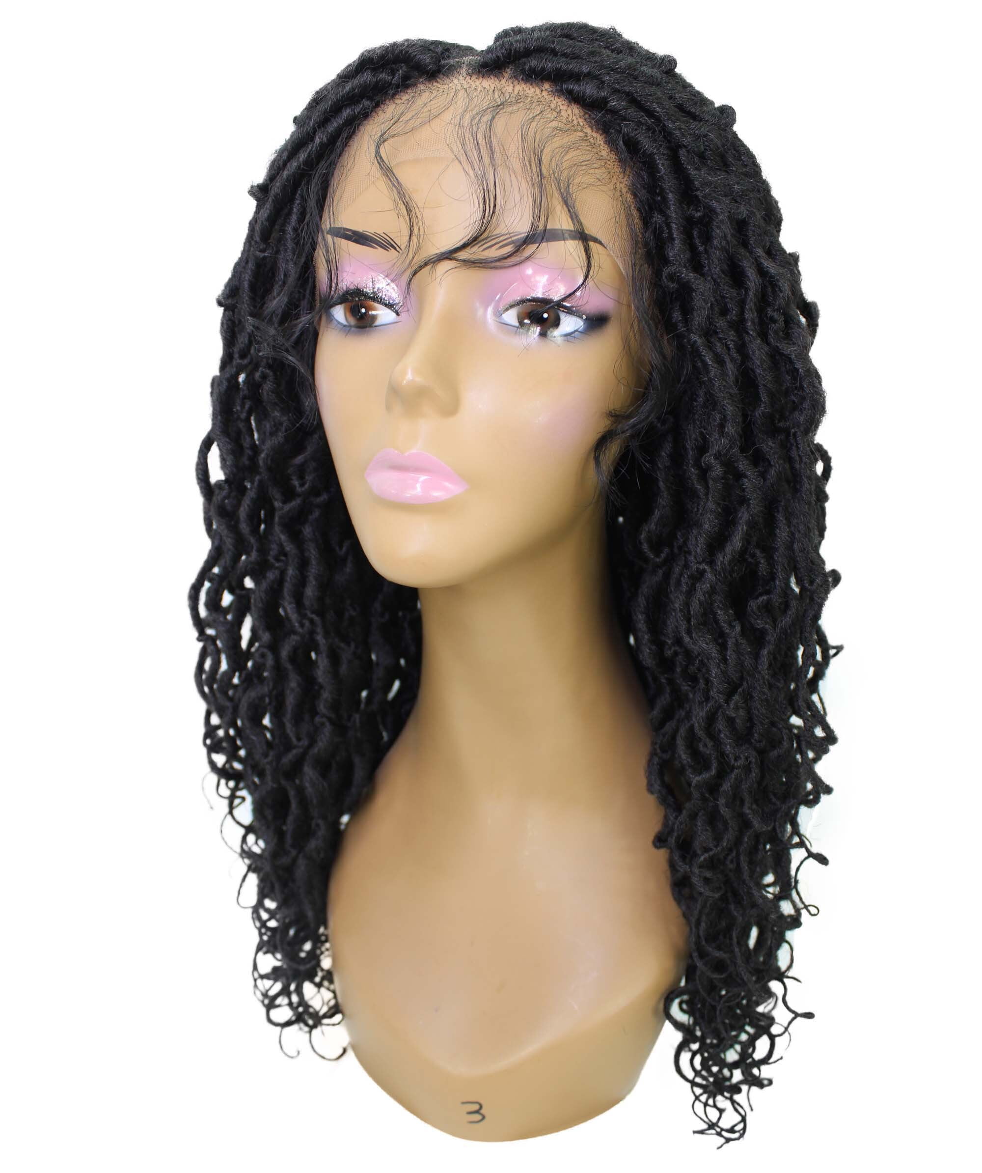 LUXLUXE Diamond Curly Locs 23 in Long 4X4 Hand Tied Lace Braid Braided Wig, Beauty Heat Resistant Fiber, Natural Black Color
