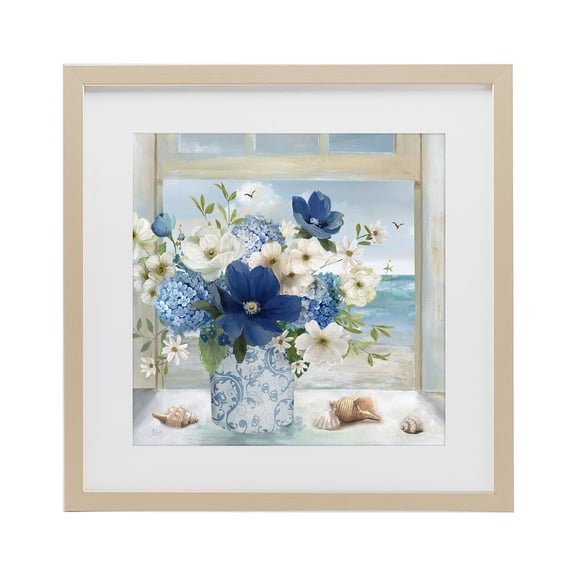Stupell Industries Traditional Seaside Blue & White Arrangement Birch Framed Print Under Glass, 16 x 16, by Nan
