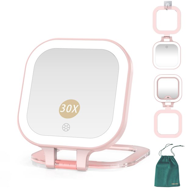 Espejo de maquillaje Mocado Compact Travel con aumento de 1X/30X con luz