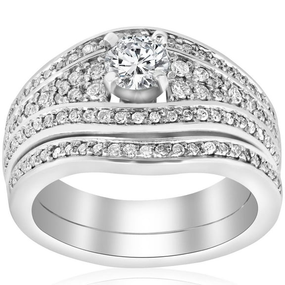 Pompeii 1 1/10ct Diamond Pave Wide Engagement Wedding Ring Set 14K White Gold (G/H,I1-I2)