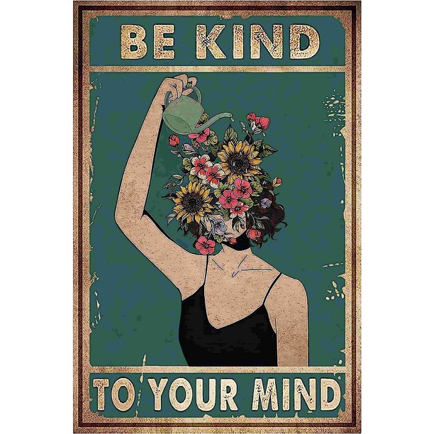 Pósteres de plantas vintage de Bestylez, decoración de pared bohemia para oficina y naturaleza, pósteres para habitaciones de adolescentes, arte de pared con la frase "Se amable con tu mente" (951)