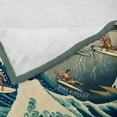 thumbnail image 4 of Ambesonne Japanese Wave Fleece Throw Blanket Surfers Ukiyo-e Ocean 70"x90" Seafoam Blue Eggshell, 4 of 5
