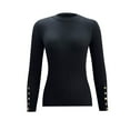 thumbnail image 4 of FRSASU Womens Round Neck Sweaters Shirts Long Sleeve Solid Button Lightweight Knit Pullover Sweater Blouse Tops Black, 4 of 4