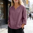 thumbnail image 5 of Iyufng V-Neck Tops for Women Short Sleeve Solid Color Loose-Fit Blouses Summer Casual Tops, 5 of 6