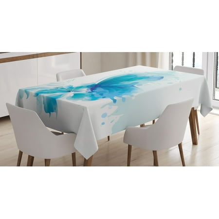 

Watercolor Tablecloth Abstract Blue Butterfly on a Blooming Flower Romantic Artistic Design Rectangular Table Cover for Dining Room Kitchen 52 X 70 Inches Blue Sky Blue White by Ambesonne