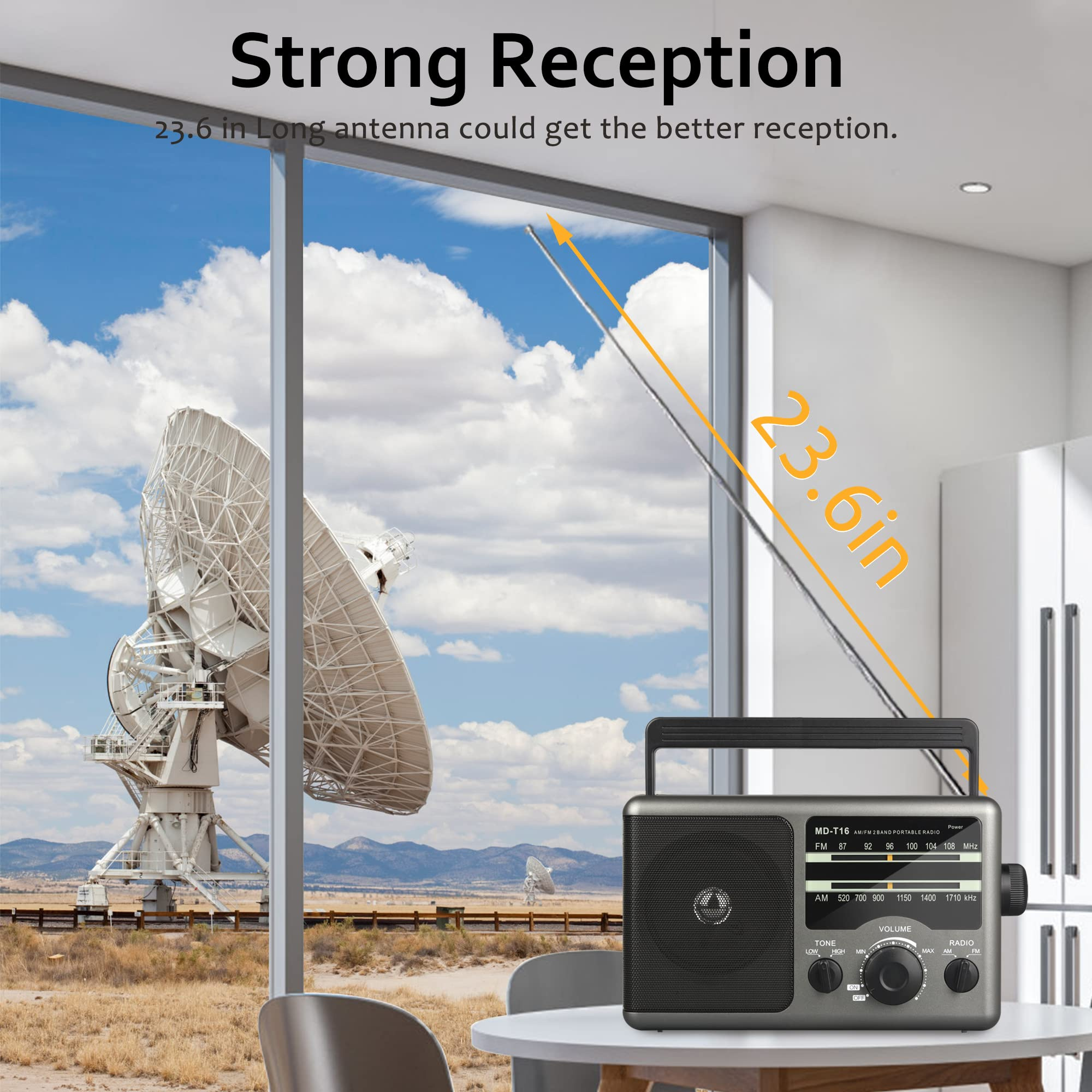 Jazmm AM/FM Portable Radio with Large Knob, Dual Power photo 2