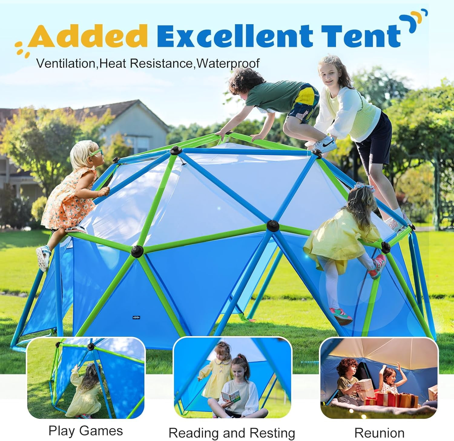 Zupapa, Dome Climber, 10FT, with Canopy for Kids 1-6 Blue & Green