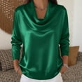 thumbnail image 4 of Silk Satin Blouses for Women Dressy Cowl Neck Long Sleeve Casual Tops Solid Color Work Shirts Holiday Party Tops Camisa Elegante Para Mujer, 4 of 5