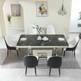 thumbnail image 2 of 79" Modern Black Dining Set w/ Marble Top & Dual-Circle Steel Base | 6 PU Leather Chairs | 7-PC Luxury, 2 of 10