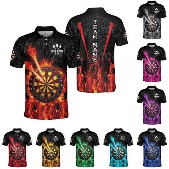 Personalized 3D Dart Polo Shirt for Teams Custom Name Funny Dartboard Design Ideal Gift for Dart Players American (Orange, S)