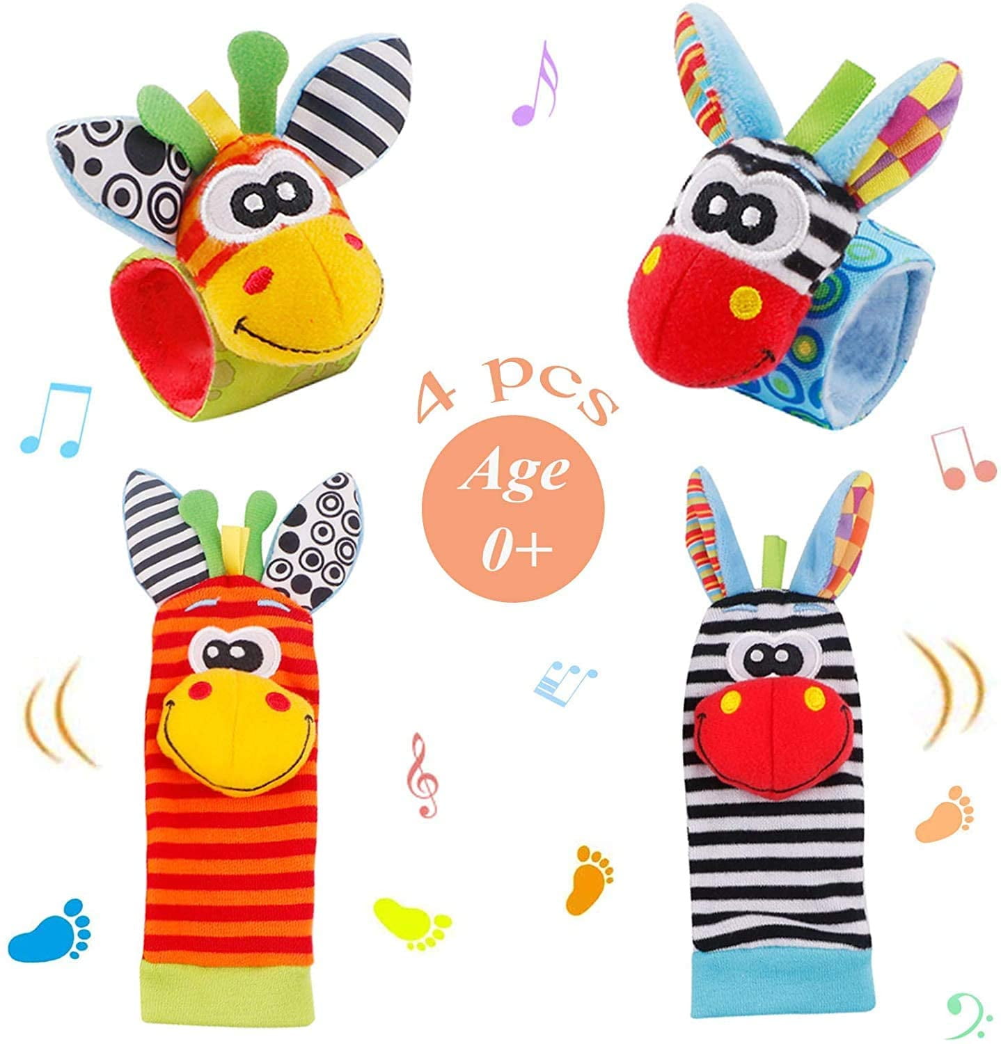 2Pcs Cute Animal Infant Baby Kids Hand Wrist Bell Foot Sock Rattles Soft Toys UK 