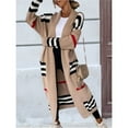 thumbnail image 5 of Women's Vintage Open Front Knit Striped Long Sleeves Maxi Long Cardigan Sweater with Pockets Camel L, 5 of 6