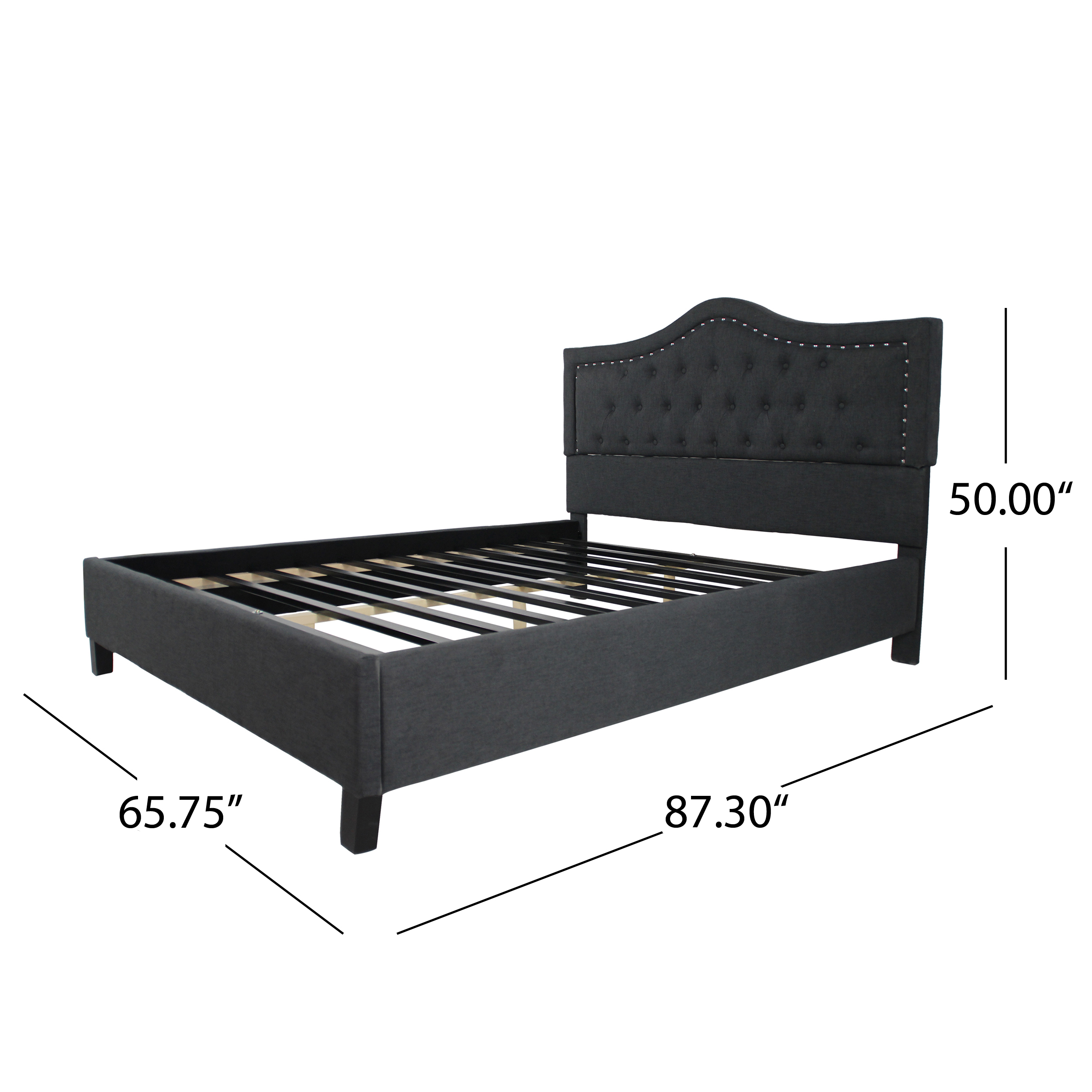 Noble House Camdyn Traditional Fully Upholstered Queen Sized Bed Frame, Dark Gray, Dark Brown