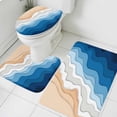 thumbnail image 3 of Blue Geometric Beach Bath Mat 3 Piece Bathroom Rug Set, Ombre Waves Moire Abstract Art Non Slip Bath Rug Contour Mat and Toilet Lid Cover, Absorbent Shower Mats Soft Bath Rugs and Mats Sets, 3 of 8