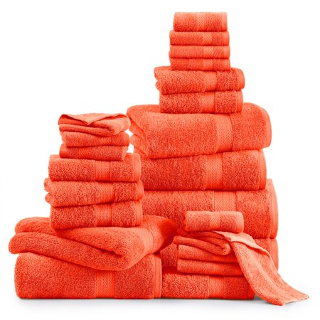 LANE LINEN 100% Cotton 24 Piece Bathroom Towel Set - Zero Twist, Quick Dry, Ultra Soft & Absorbent - 2 Bath Sheets, 4 Fingertip, 4 Bath, 6 Hand Towels, 8 Washcloths - Oeko Tex Certified - Tiger Lily