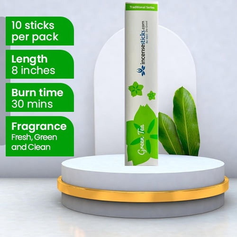 Green Tea Incense 8" 10 Sticks Pack: 10 Packs