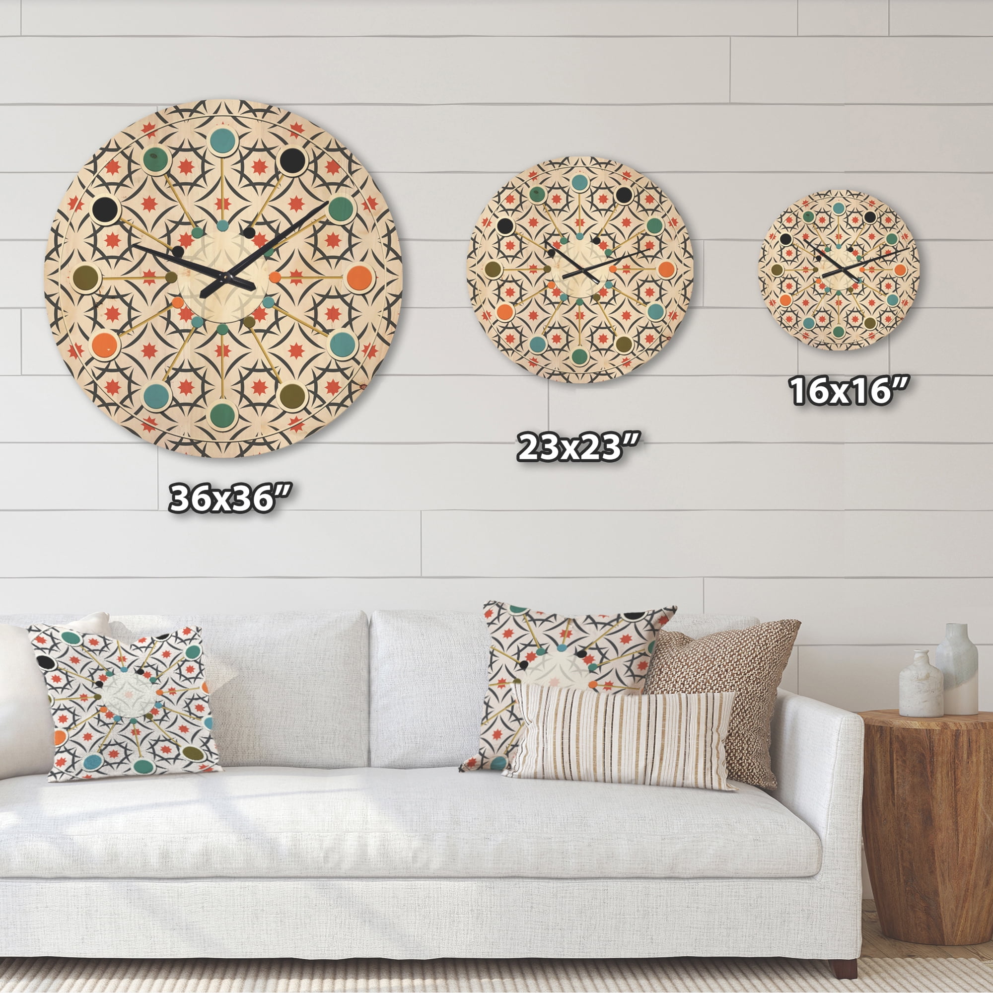 Designart 'Abstract Retro Design Pattern V' Mid-Century Modern Wood Wall Clock