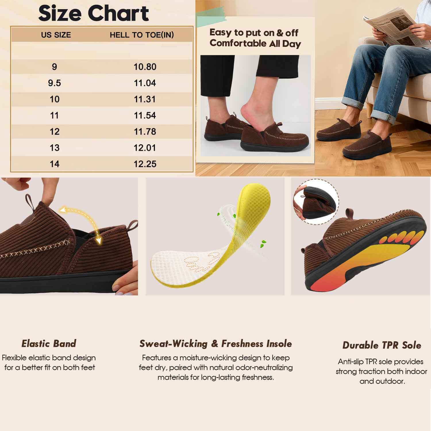Barerun Men's Moccasin Slippers Wide Memory Foam photo 7