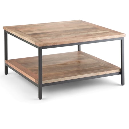 Skyler 34 inch Wide Solid Mango Wood Industrial Square Coffee Table in Refined Natural