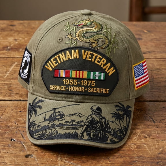 Vietnam 1955-1975 Veteran Tribute Baseball Hat Light Cotton Curved Brim Commemorative Headwear One Size Fits All for War Veterans Memorial Day Outdoor Patriotic Daily Casual Sun Protection Hat