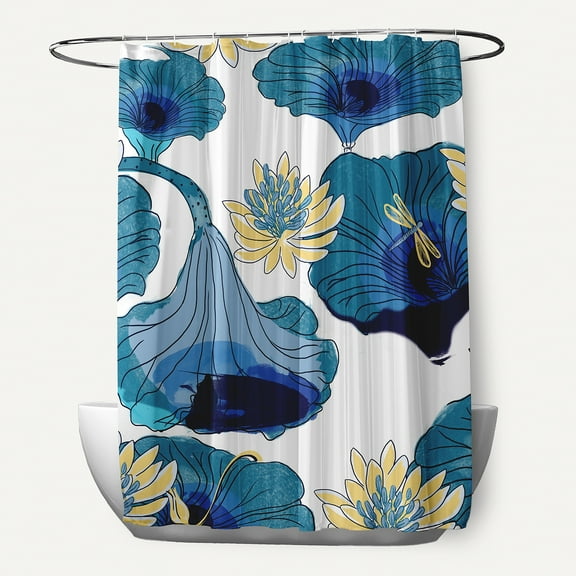 Simply Daisy 70" W x 73" L Lotokoi Polyester Shower Curtain, Blue [1 Ct]