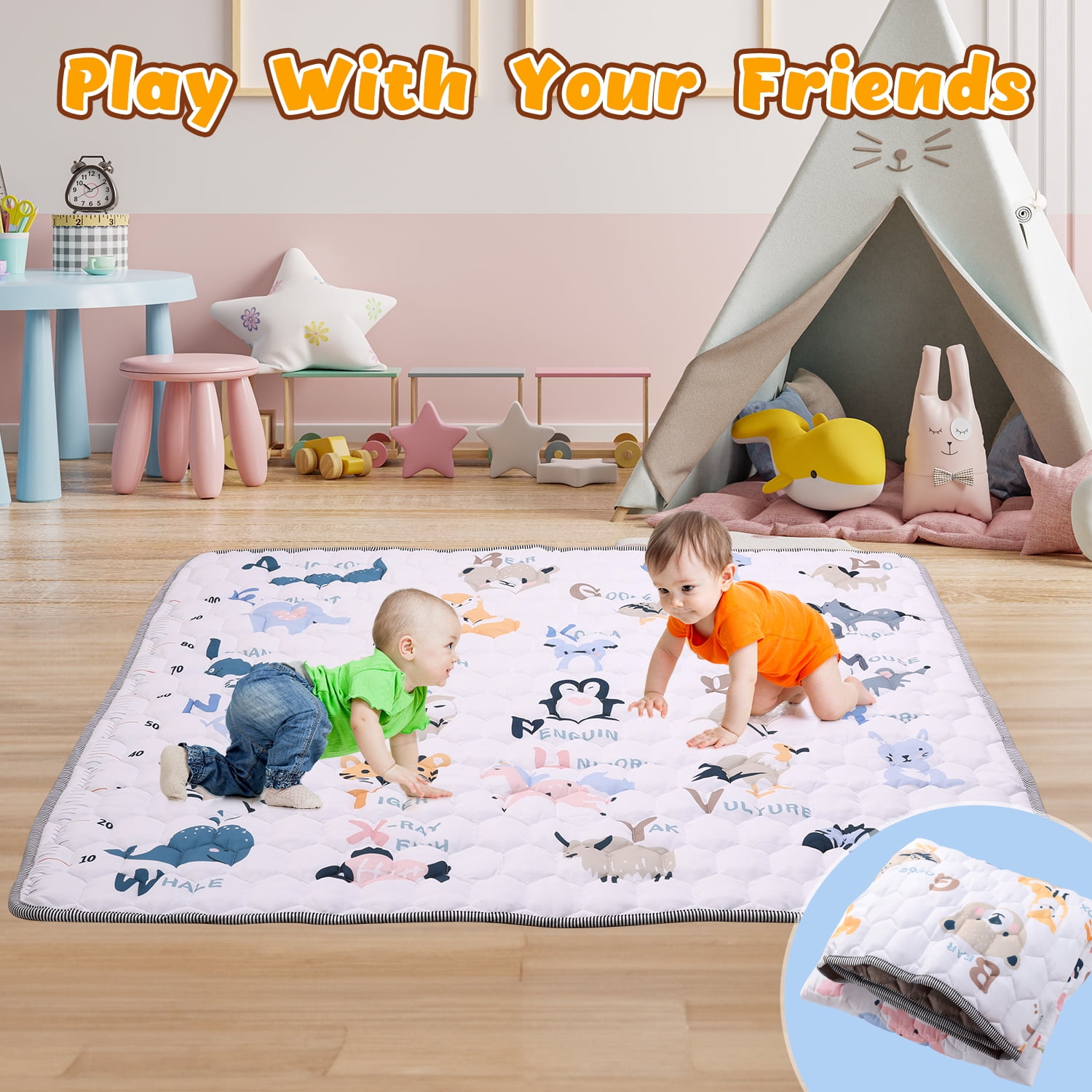 JoyStone Baby Play Mat, 50" X 50" Playpen Mat, Thick One-Piece Crawling Mat for Playpen, Odorless Soft Floor Mat, Anti-Slip Activity Playmats for Babies,Toddlers, Infants