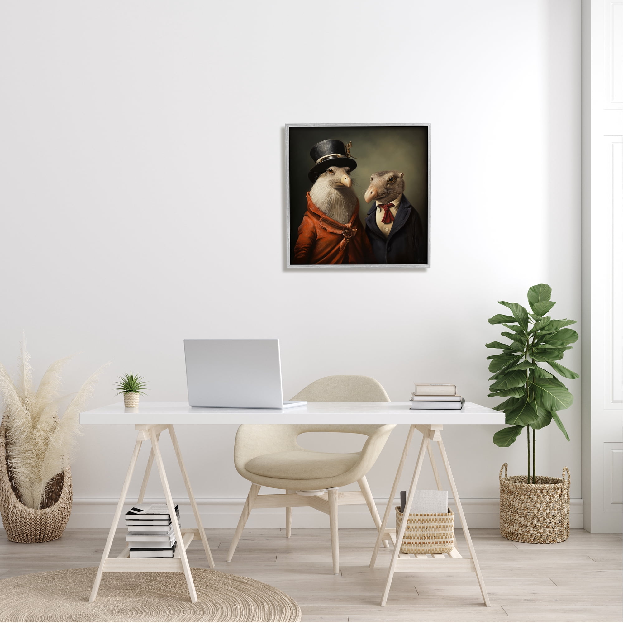 Stupell Industries Animal Couple Vintage Fashion Animals & Insects Painting Gray Framed Art Print Wall Art, 24 x 24