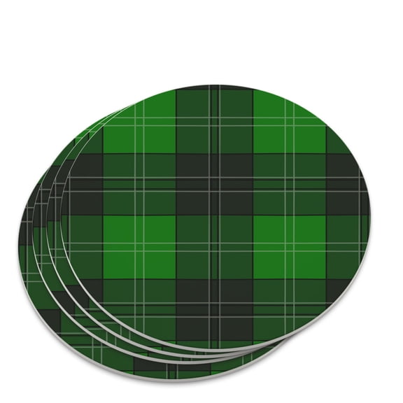 Plaid Green Gray Grey Pattern Novelty Coaster Set