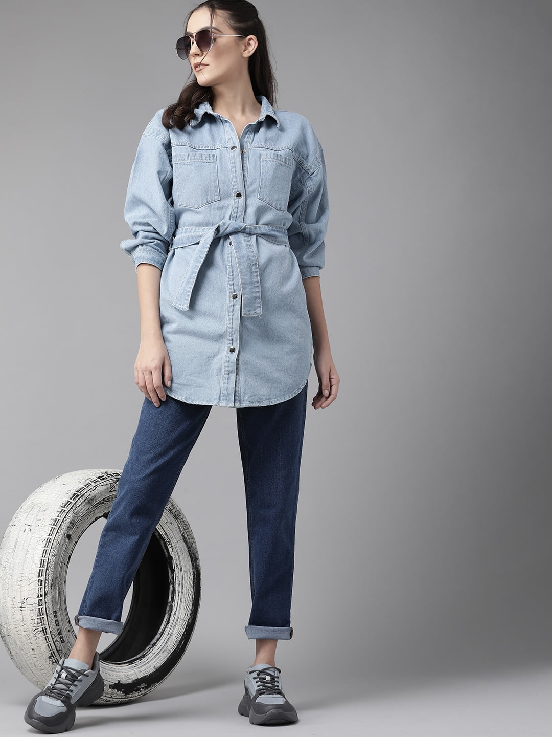 Roadster By Myntra Women Blue Solid Long Sleeves Ready to Wear Denim
