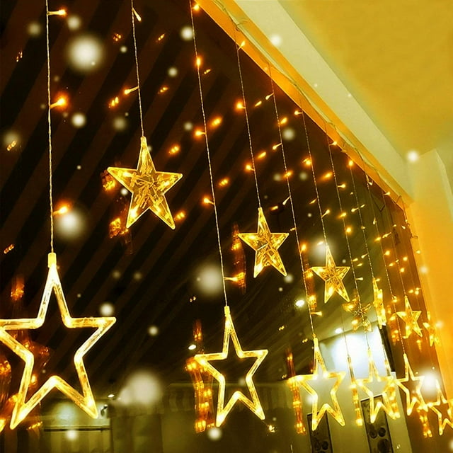 138 Leds 12 Star Curtain Lights, 2M Connectable Christmas Curtain Lights with 8 Flashing Modes, Led Curtain Fairy Lights for Indoors, Outdoors, Walls, Windows, Christmas Decorations
