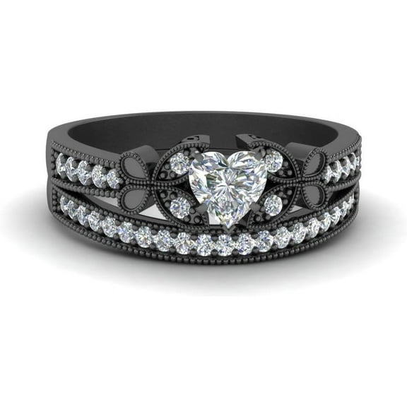 Dazzlingdaimonds Jewels 925 Sterling Silver 2.55 Ct Heart Cut White Diamond Wedding Engagement Thanksgiving Christmas Bridal Ring Set 14K Black Gold Plated For Women's -9.5