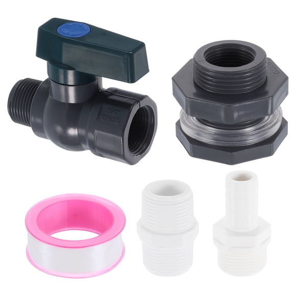 Uxcell 1 Set Rain Barrel Faucet Kit, 3/4" GHT Rain Barrel Spigot with Adapter, Grey