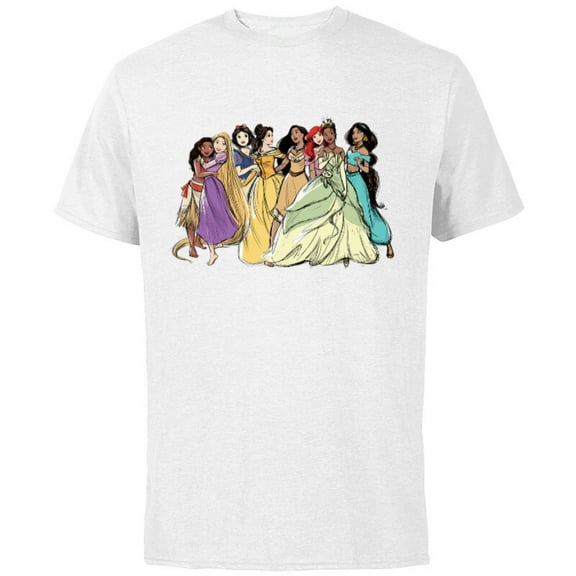 Disney Princess Group Pencil Sketch - Short Sleeve Cotton T-Shirt for Adults - Customized-White