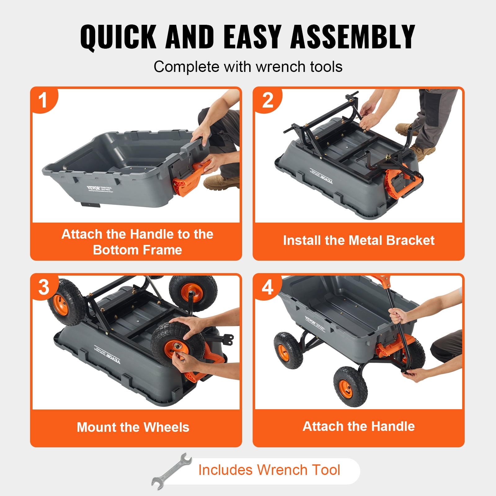 VEVOR Garden Cart, Durable Poly Dump Cart with Simple Assembly Steel Structure, Versatile Dump Wagon with Dual-Function Handle, Handy Wheelbarrow with 800 lbs Load Capacity, 10 inch Wheels