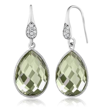 Gem Stone King Green Prasiolite Pear Shape 925 Sterling Silver Dangle Gemstone Earrings 13.00 Ct