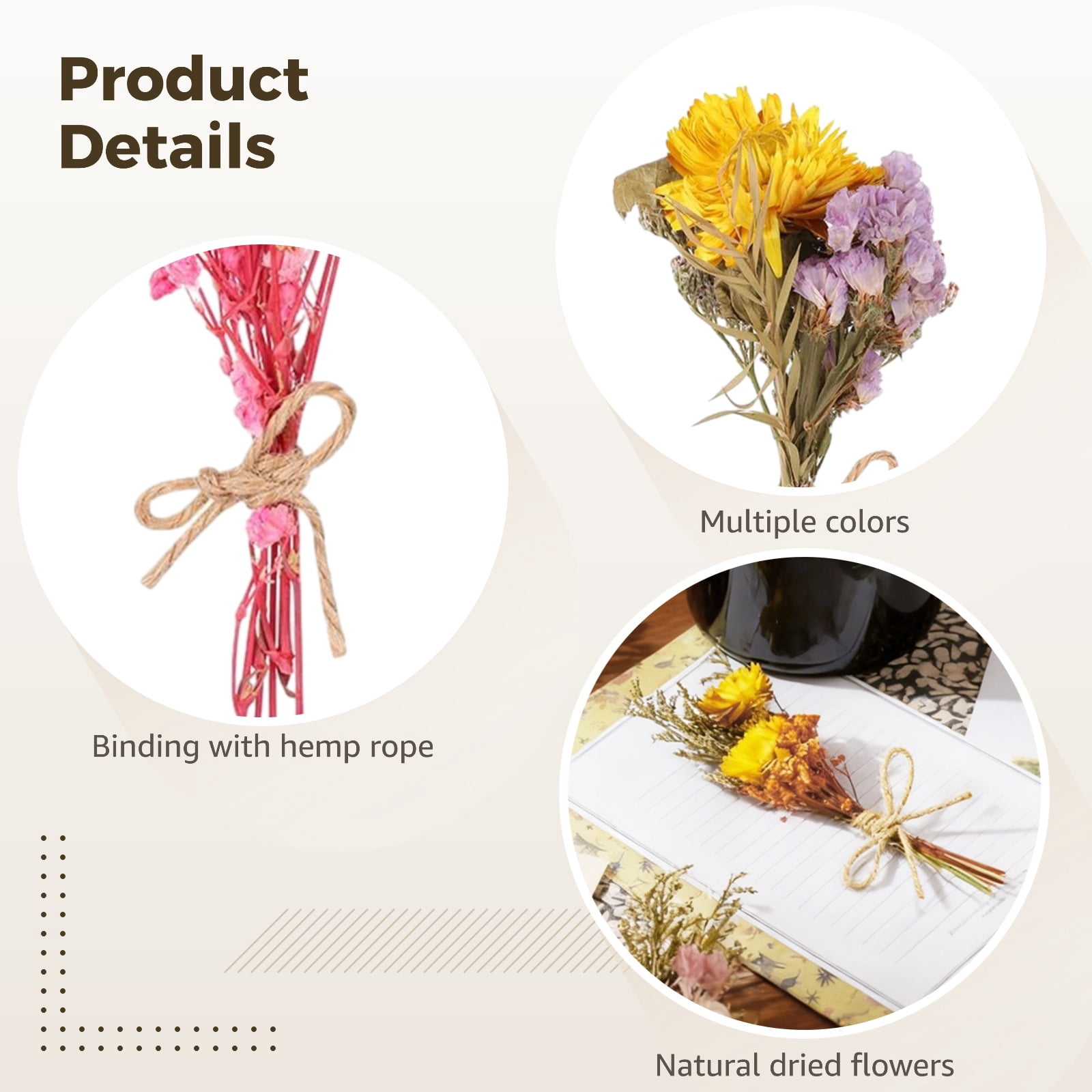 10 Bundles Mini Dried Natural Flower Bundles, 4.5-5.3 in Small Lightweight Dried Floral Arrangement, Vase DIY Wedding Decor, Valentine's Day Gift