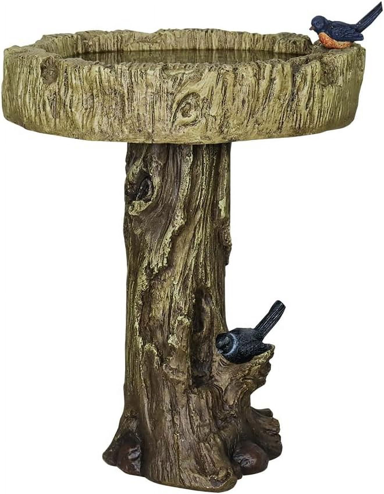 24.4” H Fibre Reinforced Concrete Outdoor Garden Bird Bath with Birds, Woodland Tree Trunk Decoration Yard Statue，Pedestal Birdbaths for Outdoors, Garden, Patio, Lawn, Backyard