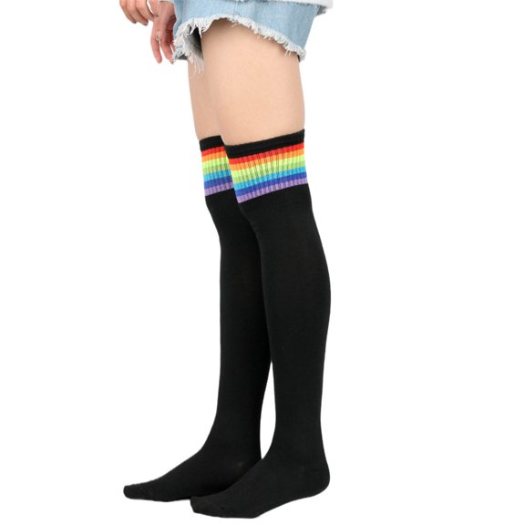 YIGSECU Fashion Thigh High Stockings Rainbow Striped Women Warm Over Knee Sock Long Socks Festival Holiday Cosplay Tights for Ladies Girls