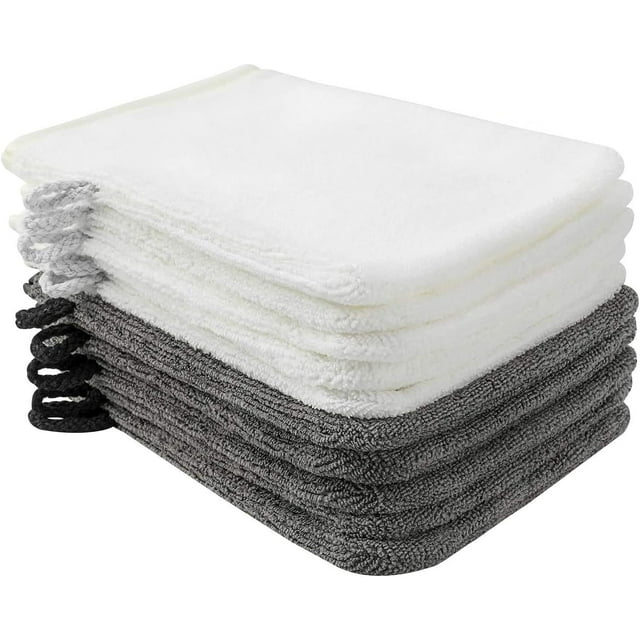 Paquete de 10 paños de microfibra (gris y blanco claro) Tamaño 15 x 21 cm, guantes de baño de felpa