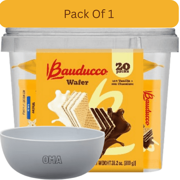 Bauducco Wafer Tub, Assorted Crispy Wafer Cookies, 20 pk. With White Bowl By OMA