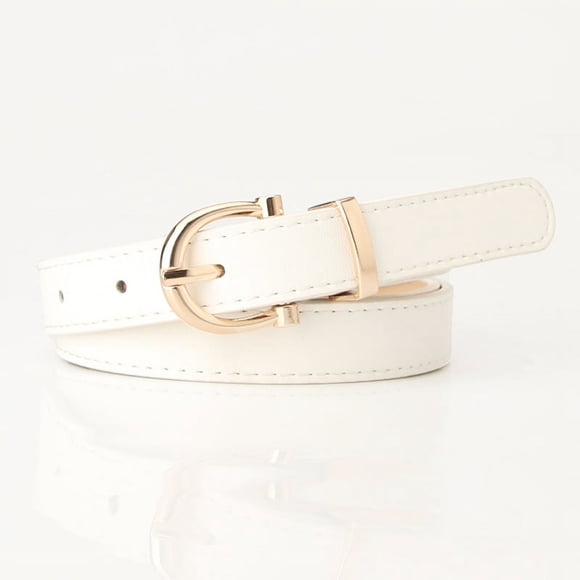 Zhuge Women's Fashion PU Leather Dress and Jeans Belt for Girls and Women Gold Buckle (White)