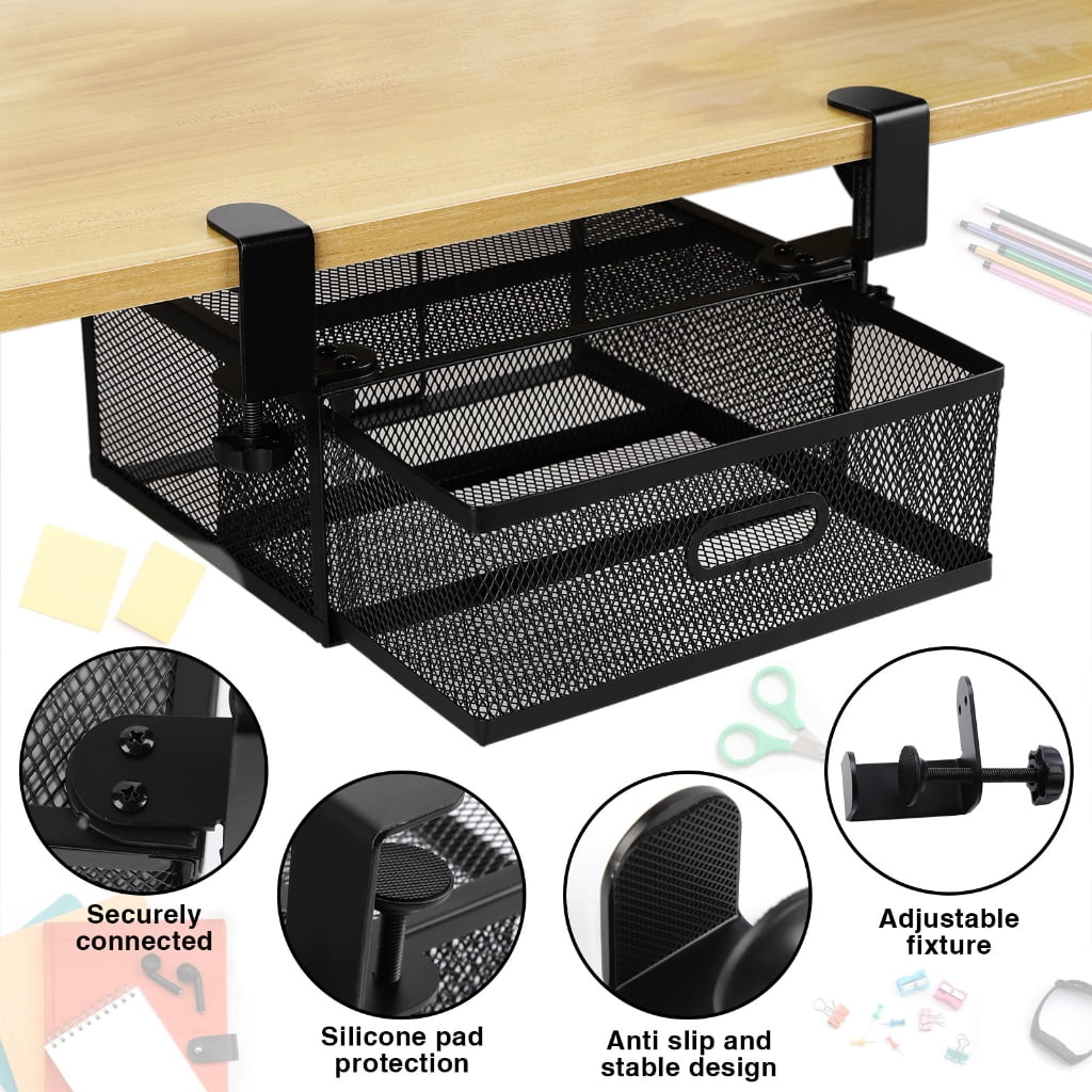 Single Layer Slide Out Storage Drawer For Desk Easy Installation Carbon Steel Design Desktop Organization Tool