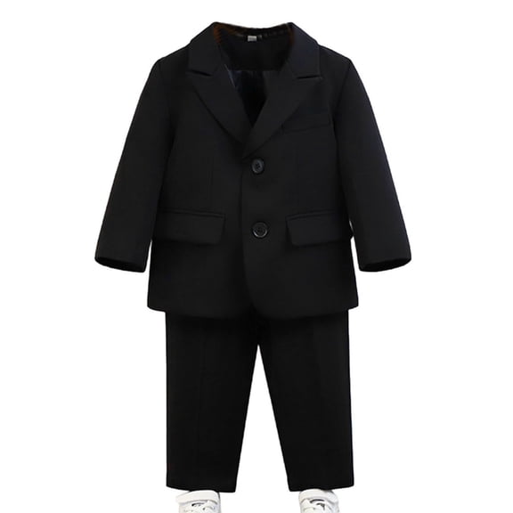 AHTJRT Kids Unisex Formal Suit 2 Pieces Set V Neck Single Breasted Blazer and Pants Outfits Suits Solid Color Prom Wedding Party Clothes Black 2-3 Years