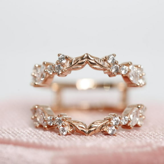 Bluebell Jewels Unique Leaf Branch wedding ring enhancer for her 14K Rose Gold Finish nature inspired ring jacket- floral ring wrap Handmade Jewelry Gift