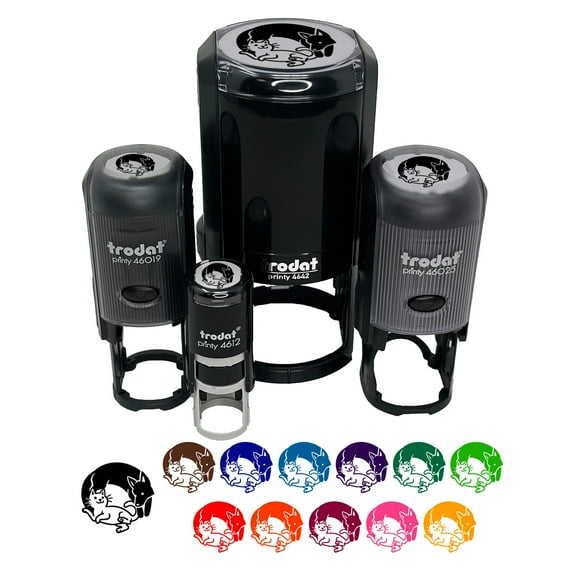 Dog and Cat Chasing in a Circle Self-Inking Rubber Stamp Ink Stamper - Sky Blue Ink - Medium 1 Inch