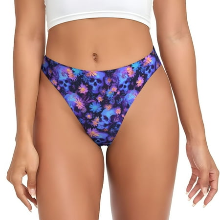 Sigee Skull daisy purple for Women s G-String Panty  Low Rise  Soft Lace Perfect for Everyday Wear or Special Occasions-Large