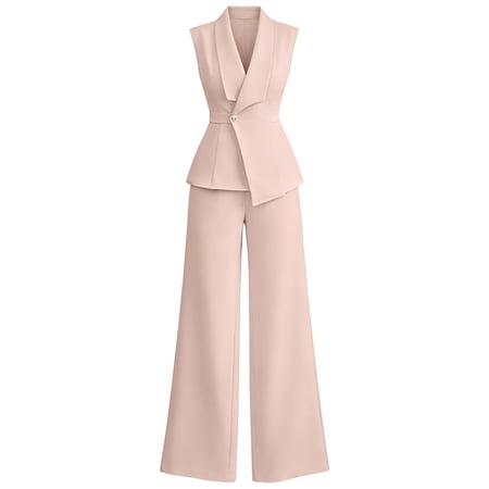 GILIGEGE Women 2 Piece Suit Set Pant Suits for Women Sleeveless Blazer Vest Wide Leg Pantsuit Sets Two Piece Outfit Professional Office Work Pantsuits Set Business Casual Blazer Sets Pink 2XL GILIGEGE Women 2 Piece Suit Set Pant Suits for Women Sleeveless Blazer Vest Wide Leg Pantsuit Sets Two Piece Outfit Professional Office Work Pantsuits Set Business Casual Blazer Sets Pink 2XL