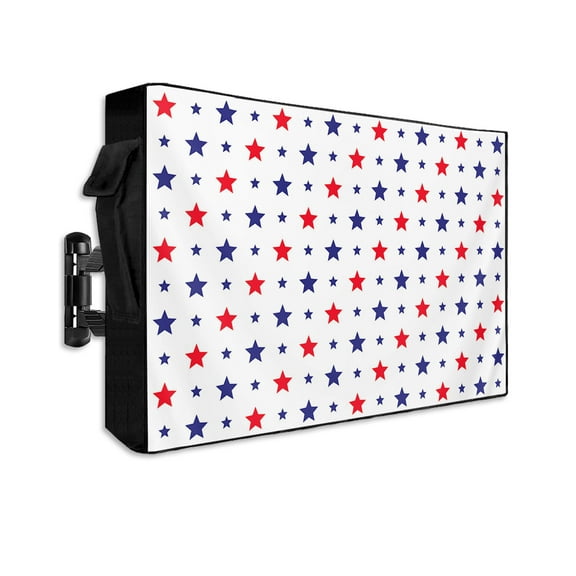 4th of July Outdoor TV Cover 48 to 50 Inch Weatherproof, Blue Red American Star Independence Day 600D Oxford TV Covers with Waterproof Zipper, Outside Flat TV Screen Protector Size 48"Wx30"Hx4.5"D